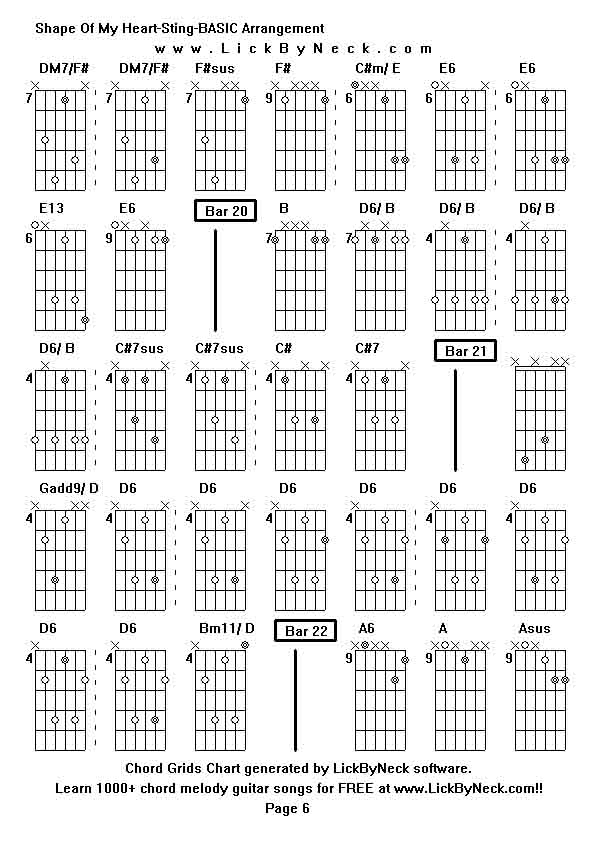 Chord Grids Chart of chord melody fingerstyle guitar song-Shape Of My Heart-Sting-BASIC Arrangement,generated by LickByNeck software.